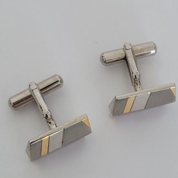 U.P. Renoma Paris Gold Silver Tone Rectangle Logo Cufflinks Designer Geometric - Picture 2 of 5